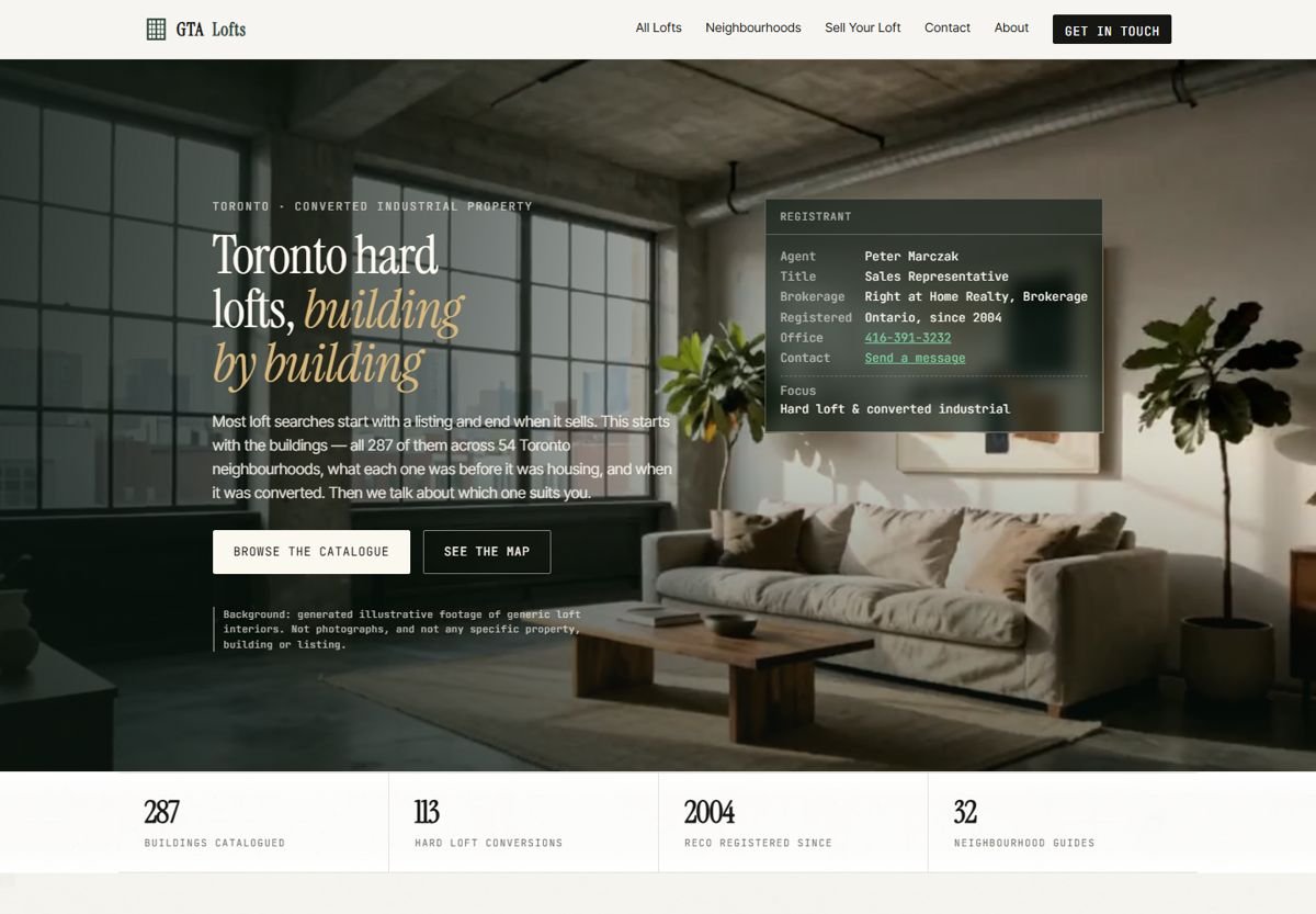 GTA Lofts homepage