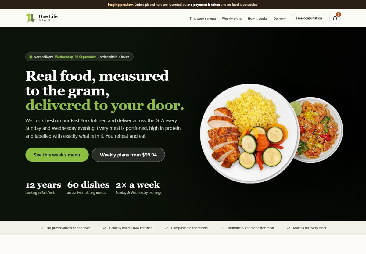 One Life Meals homepage